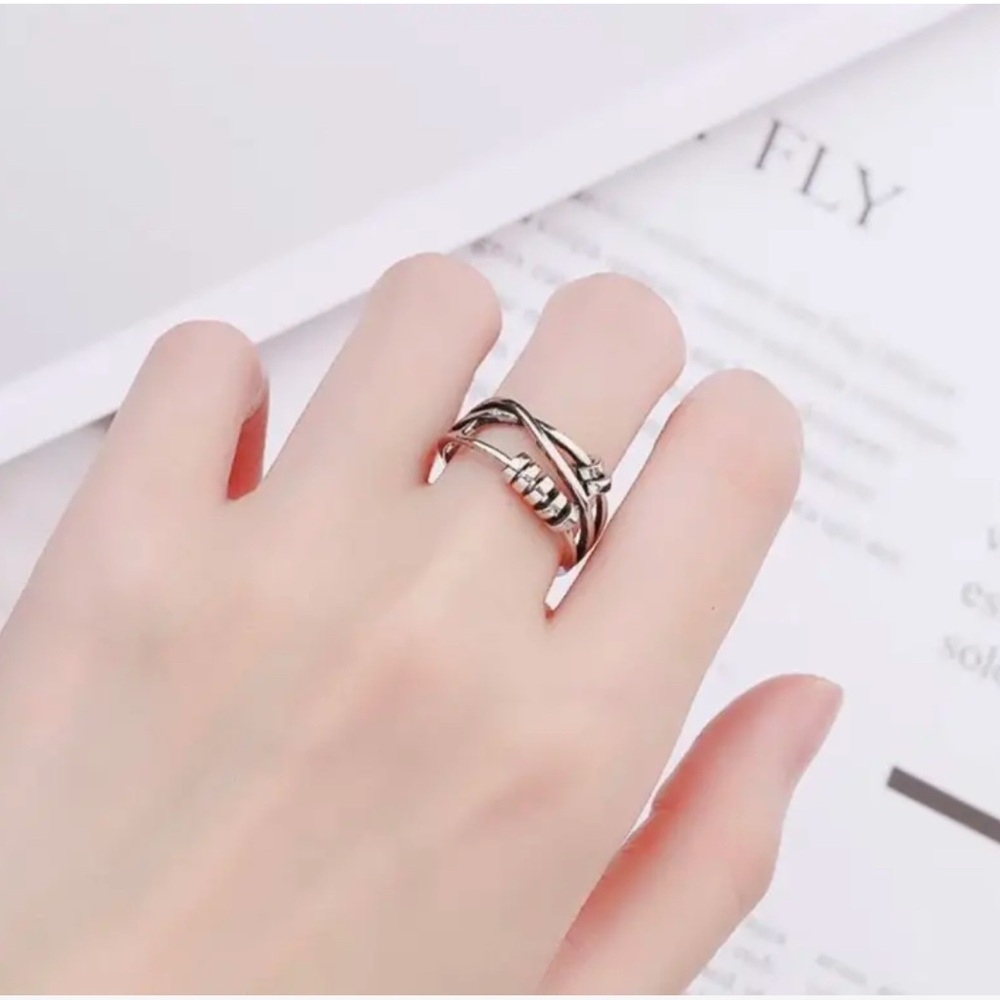 Ring Dainty Anxiety Adjustable Fidget With Beads Rotatable Anti Stress Relief